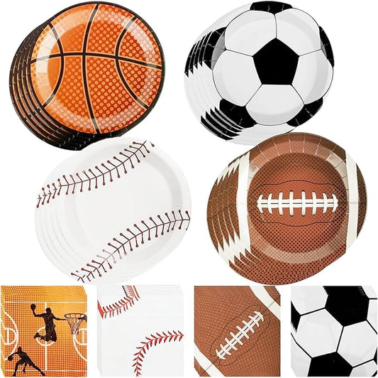 80 PCS Sports Birthday Party Decor, Sports Themed Plates Napkins Basketball Football Soccer Baseball Rugby Disposable Tableware Set for Baby Shower Boy Birthday Christmas Party Supplies (Serves 40)