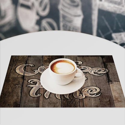 Coffee Place Mats Set of 4,Coffee Time Phrase with A Cup on A Wooden Grunge Background Kitchen Image Placemats for Dining Table 6 PCS, Cafe-1