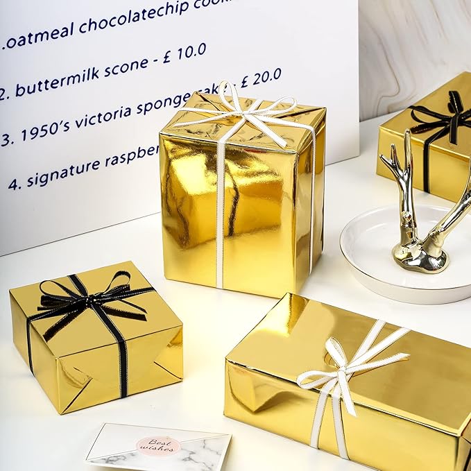 RUSPEPA Gold Metallic Wrapping Paper - 81.5 Sq Ft - Christmas Wrapping Paper Perfect for Wedding,Birthday,Christmas,Baby Show - 30 inches x 32.8 feet