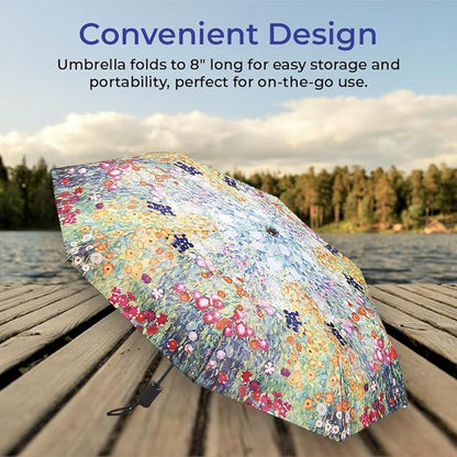 Vibrant Flower Garden Umbrella, 42" Automatic Open and Close Travel Umbrella for Rain, Wind and Sun, Compact, Folding