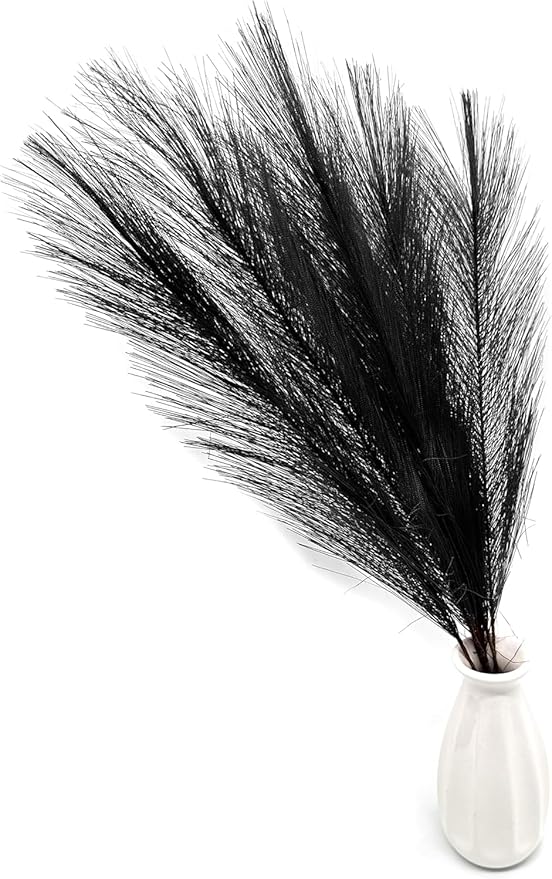 Artificial Pampas Grass Plants Fake Reeds Decoration Set of 28 Stems 17” Faux Florals Bulrush Fluffy Beige Branches for Boho Home Wedding Party Vase Fillers Christmas DIY Feathers Décor Black 28 Pcs