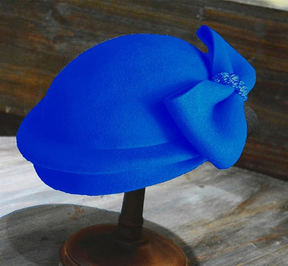 ORIDOOR Women Vintage 100% Wool Felt Flowers Bucket Cloche Bowler Hat Church Wedding Beret Hat