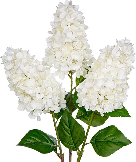 3PCS Fake Flowers Hydrangea Artificial Flowers 28" Long Stem White Faux Flowers for Vase, Real Touch Silk Flowers Décor for Floral Arrangement Home Farmhouse Office Hotel Decoration