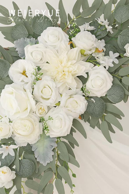 Artificial Wedding Arch Flowers Kit(Pack of 3),2Pcs Artificial Flower Arch Decor,1Pcs Sheer Drape for Wedding Ceremony Arbor for WeddingCeremony (White Rose Wedding)