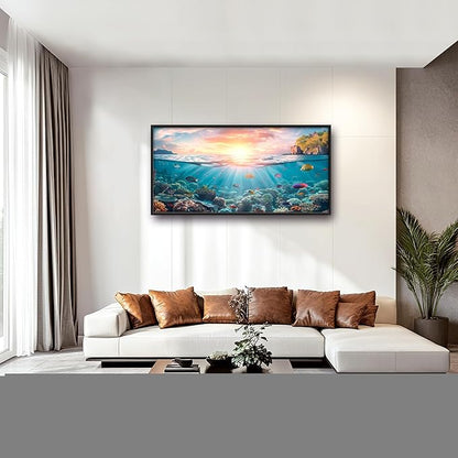 Ocean Fish Large Wall Art Framed Wall Decor for Living Room, Ocean Sunset Pictures Oversized Canvas Print Painting Modern Extra Large Framed Artwork for Bedroom Office Home Decor 60"x30"