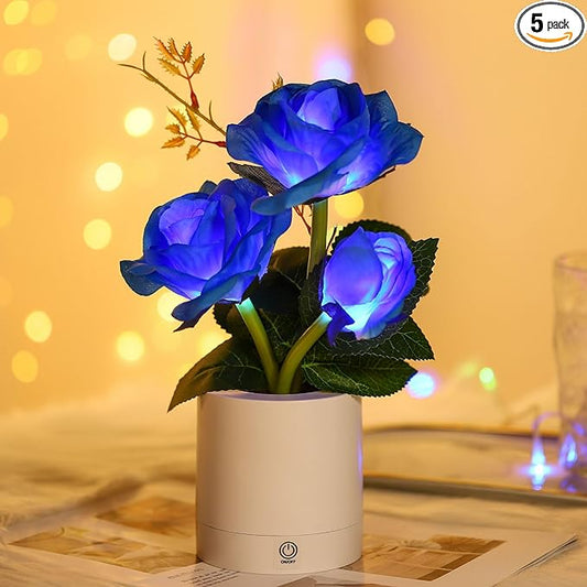Blue Rose Lamp for Womens Gifts, Flower Night Light for Relaxation and Serenity, Womens Her Mom Wife Girlfriend Friends for Valentines Christmas Day Anniversary Birthday Gifts (Blue)