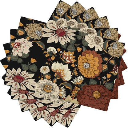Boho Flower Placemats, Colorful Bohemian Floral Place Mat Set of 6,Wildflower Summer Table Mats for Party Kitchen Dining Decoration 6 PCS, Style-10