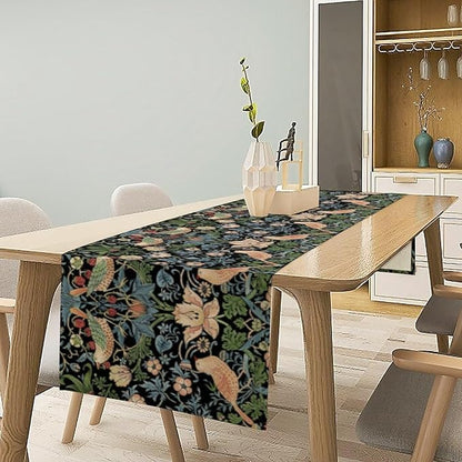 Vintage William Morris Floral Table Runner, Flowers Blue Botanical Printed Table Runner for Home Kitchen Dining Table Decoration,13x60 Inch