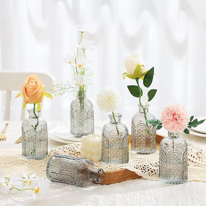 Bud Vases Set of 6, Small Vases for Flowers, Glass Vases for Centerpieces, Small Flower Vases for Centerpieces, Mini Vases, Vintage Vases, Black Bud Vases for Wedding Table Decor