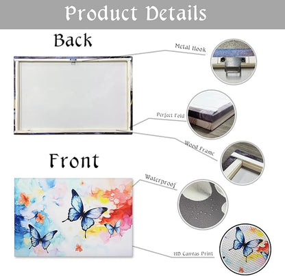 KPLUNDO Butterfly Wall Art Abstract Flower Picture Watercolour Painting Modern Artwork Home Decor Framed for Living Room Bathroom Bedroom Office Decoration Ready to Hang(Art-4,28.00x42.00 inch)