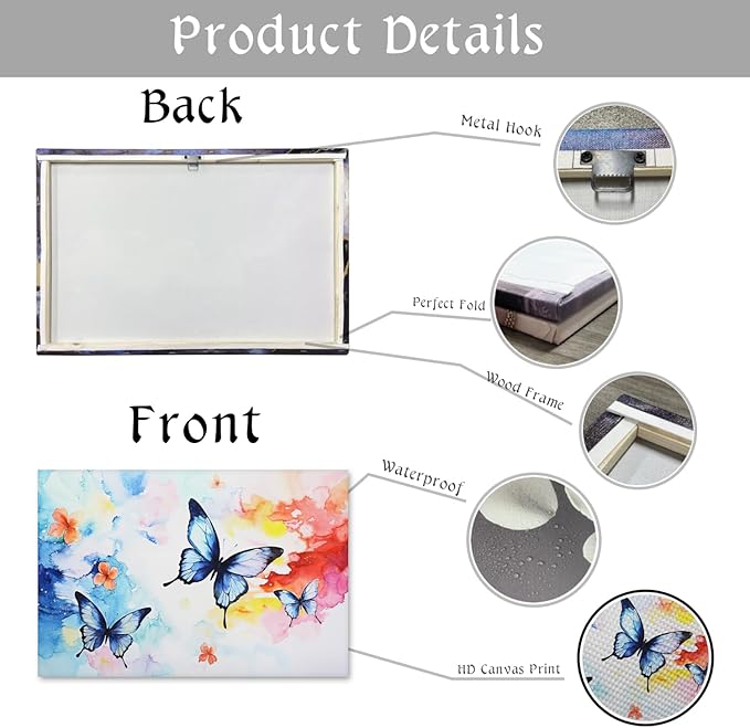 KPLUNDO Butterfly Wall Art Abstract Flower Picture Watercolour Painting Modern Artwork Home Decor Framed for Living Room Bathroom Bedroom Office Decoration Ready to Hang(Art-4,12.00x18.00 inch)