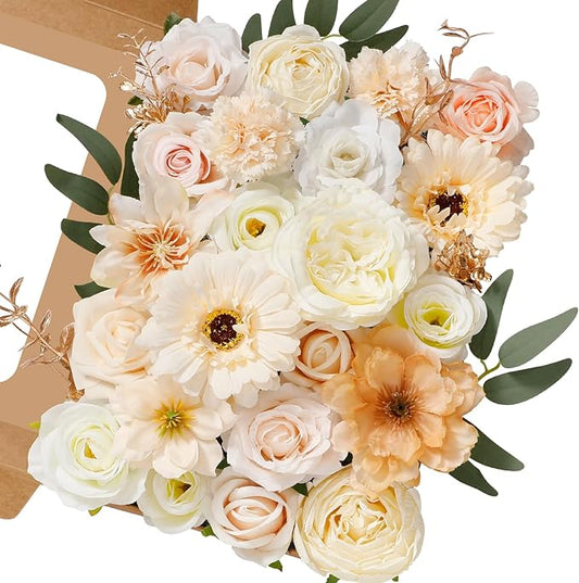 Serwalin Artificial Champagne Flowers, Silk Fake Flowers for DIY Wedding Bouquets Cake Flower, Table Centerpieces Baby Shower Birthday Party Home Decorations