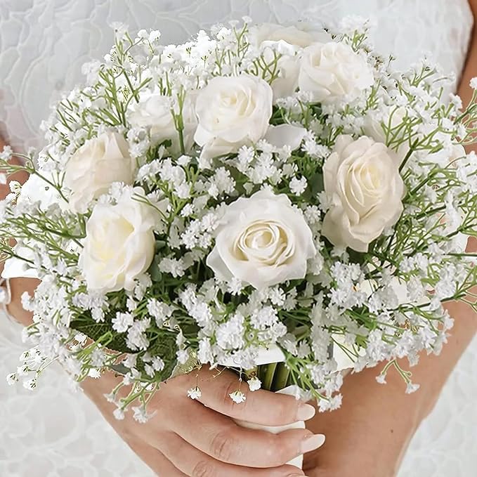 JIFTOK Babys Breath Artificial Flowers, 24 Pcs Fake Flowers Gypsophila Bouquet Fall Flowers Artificial for Decoration, Real Touch Silk Flower for Wedding Christmas DIY Party Home Garden Office(White)