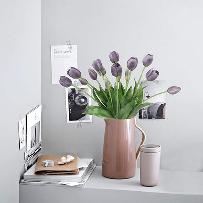 15 Pcs Artificial Flowers Tulips Real Touch Latex Plastic Soft Faux Bouquets for Party, Wedding, Home, Room, Garden Decor (Fall Purple)
