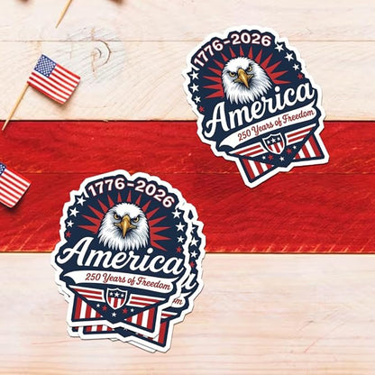 HANDICHI Design 5-Pack 3 Inch USA 250th Anniversary Stickers – Bald Eagle “250 Years of Freedom” Patriotic Vinyl Decals 1776-2026 for Cars, Laptops & Scrapbooks
