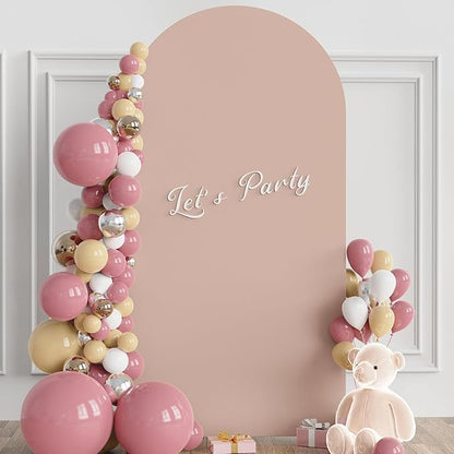 Wokceer 6.6FT Wedding Arch Cover Spandex Fitted Wedding Arch Stand Covers Round Top Chiara Arch Backdrop Cover for Birthday Party Ceremony Banquet Decoration Nude