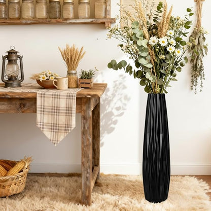 Black Ceramic Tall Floor Vase – 24" Modern Minimalist Decorative Large Vase for Living Room Corner, Entryway, or Office Home Decor