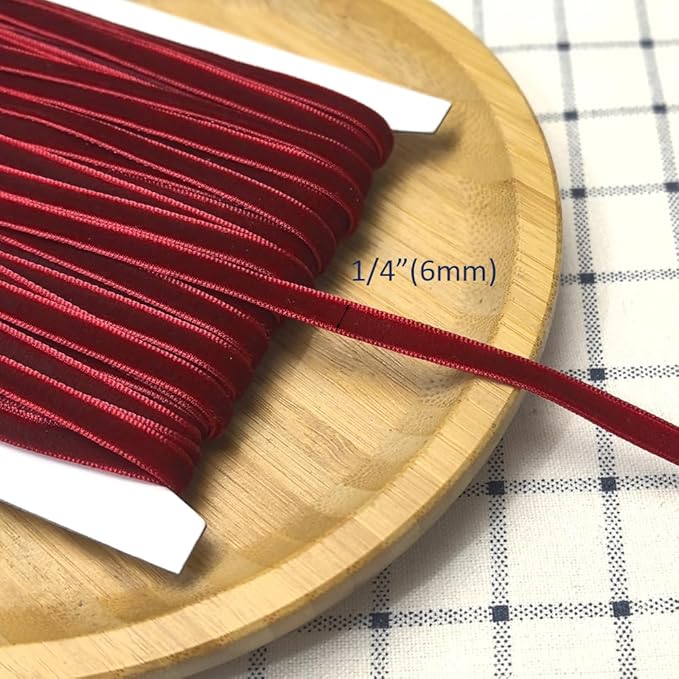 Chenkou Craft Dark Red 25 Yards 1/4" Velvet Ribbon Lots Bulk (Dark red, 1/4"(6mm))