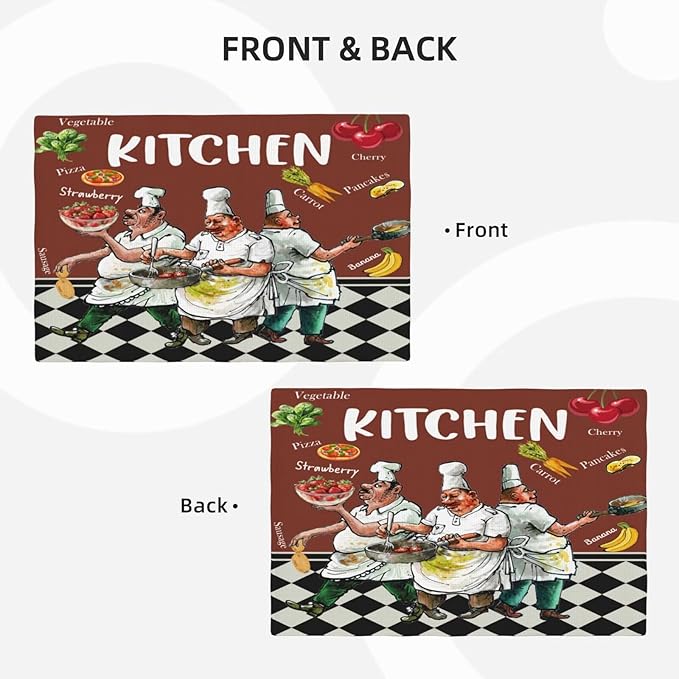 Chef Kitchen Linen Placemats Set of 6 Funny Fat Chef Cooking Theme Placemats for Indoor Outdoor Party Home Desktop Dining Room Decor 12x18 Inch