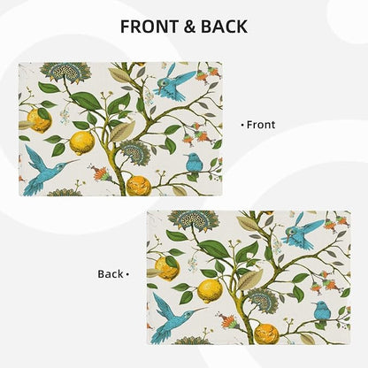 Lemon Linen Placemats Set of 6 Retro Plant Bird Print Placemats for Indoor Outdoor Party Home Desktop Kitchen Dining Room Decor 12x18 Inch