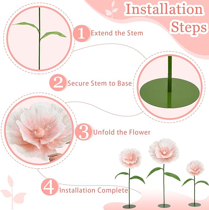 Giant Artificia Flowers Light Pink - Wedding Giant Flower for Decoration with Stand Large Paper Flowers for Bridal Shower Baby Show Party Deco