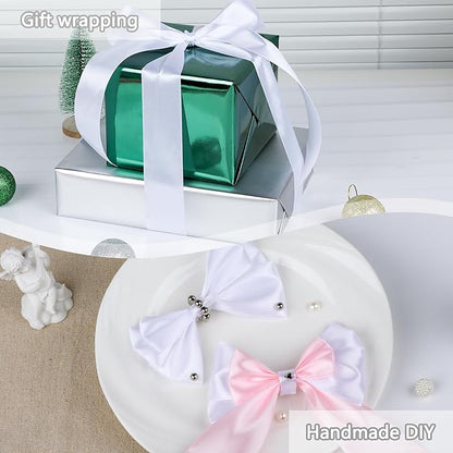 NESCCI 100 Yards Ribbon,1-1/2 Inch White Satin Ribbon,Single Face Satin Ribbons,Perfect for Gift Wrapping,Wedding Decoration,Handmade Bows, Wrapping Bouquet and More