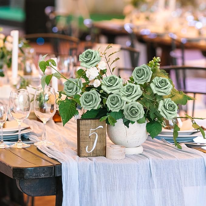 JOYLEX 100PCS Elf Green Artificial Flowers Realistic Roses, Real Looking Fake Roses with Stem for DIY Wedding Bouquets Centerpieces Bridal Shower Party Home Romantic Decorations (Elf Green, 100pcs)
