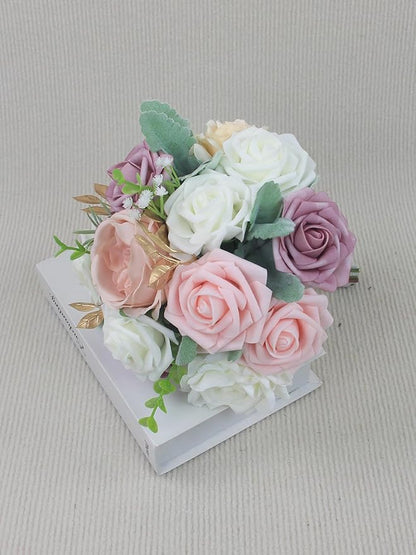 Rinlong 1Pc Dusty Pink Bridesmaids Bouquet Artificial Wedding Bouquets for Bridesmaid Silk Bouquet for Homecoming Prom