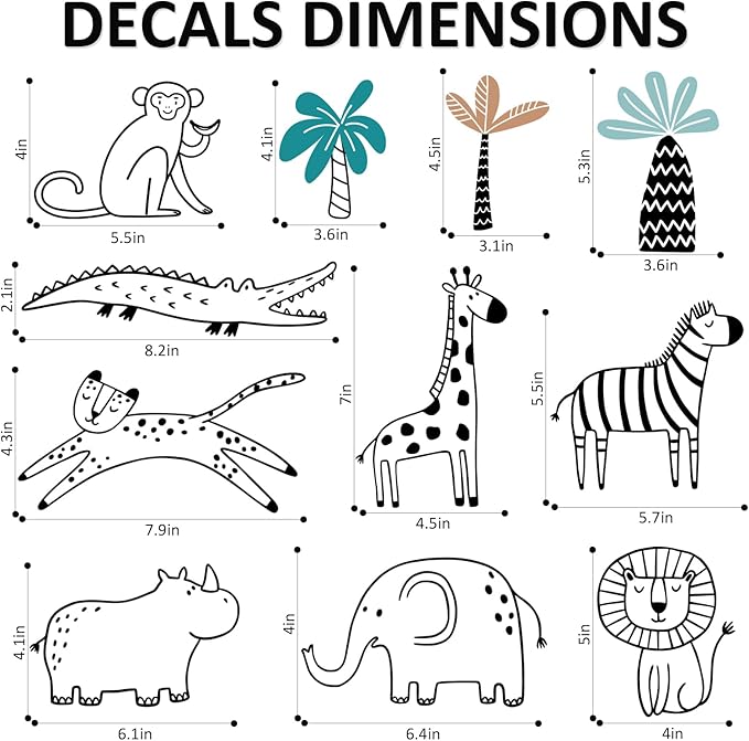 AOWDIAO Safari Wildlife Animal Wall Decals Line Art Peel & Stick Decor for Kids’ Room & Nursery
