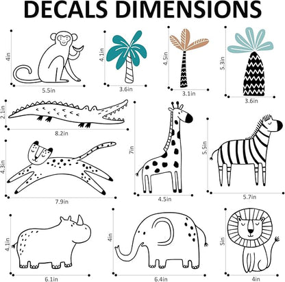 AOWDIAO Safari Wildlife Animal Wall Decals Line Art Peel & Stick Decor for Kids’ Room & Nursery
