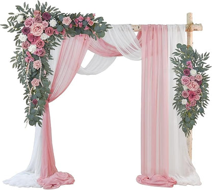 Ting's time Artificial Wedding Arch Flowers Kit(Pack of 4) 2pcs Large Artificial Flower Swags with 2pcs Draping Fabric for Wedding Party Ceremony Decoration(Blush&Rose Red)