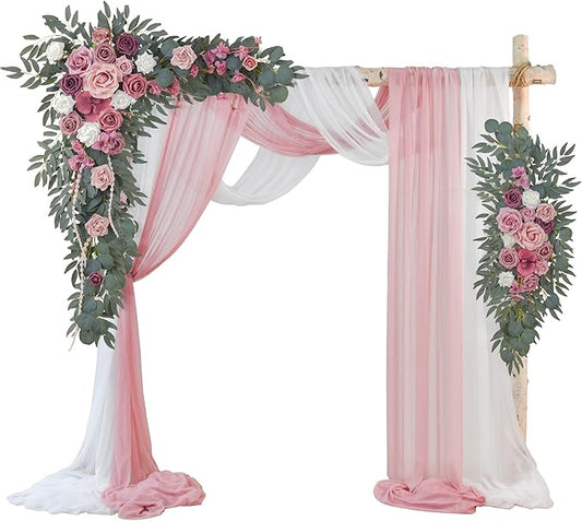 Ting's time Artificial Wedding Arch Flowers Kit(Pack of 4) 2pcs Large Artificial Flower Swags with 2pcs Draping Fabric for Wedding Party Ceremony Decoration(Blush&Rose Red)