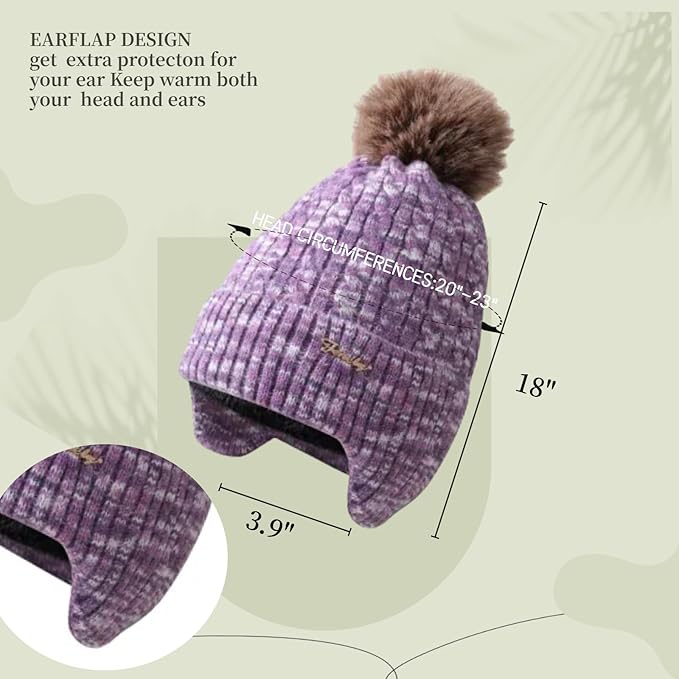 FENELY Women's Knitted Warm Beanie Winter Hat, Warm Chunky Snow Hat with Pompom