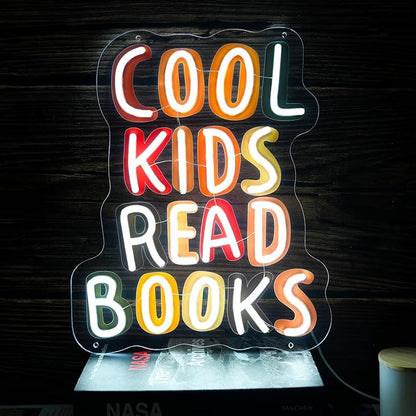 Cool Kids Read Books UV Neon Sign, Handmade Light Up USB 3D Wall Art Wall Decor Sign Light for Book Club Classroom Read Corner Kid's Reading Study Room Home Library Librarian Bookworm Gift-15.7"x12.6"
