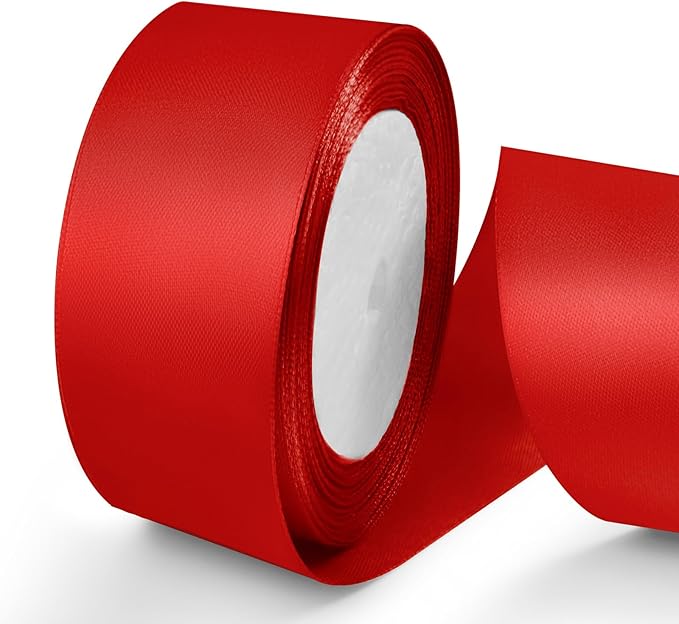 25 Yards 1.5 inch Satin Ribbon, Solid Color Fabric Ribbon Perfect for Gift Wrapping, Wedding, Handmade Bows, Floral Bouquets and Party Decoration(red)