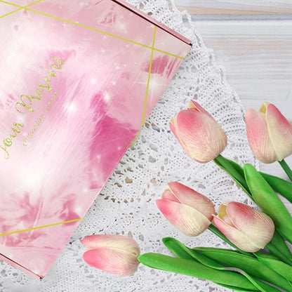 28pcs Pink Flowers Artificial Tulip Stems Real Feel PU Tulips for Easter Spring Wreath Wedding Bouquet Centerpiece Floral Arrangement Cemetery Table Décor 13" Tall