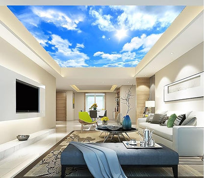 Eierme-Blue Sky Background with White Clouds Mural Wallpaper Peel and Stick 160" x 114"