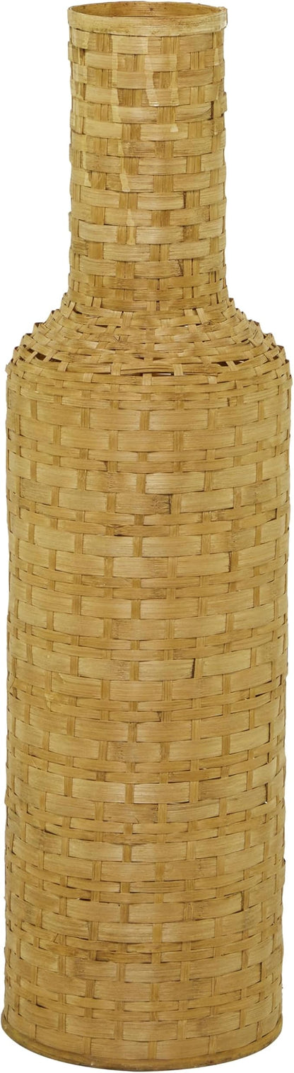 Deco 79 Bamboo Wood Decorative Vase Tall Woven Floor Centerpiece Vase, Vase for Home Decoration 8" x 8" x 30", Brown