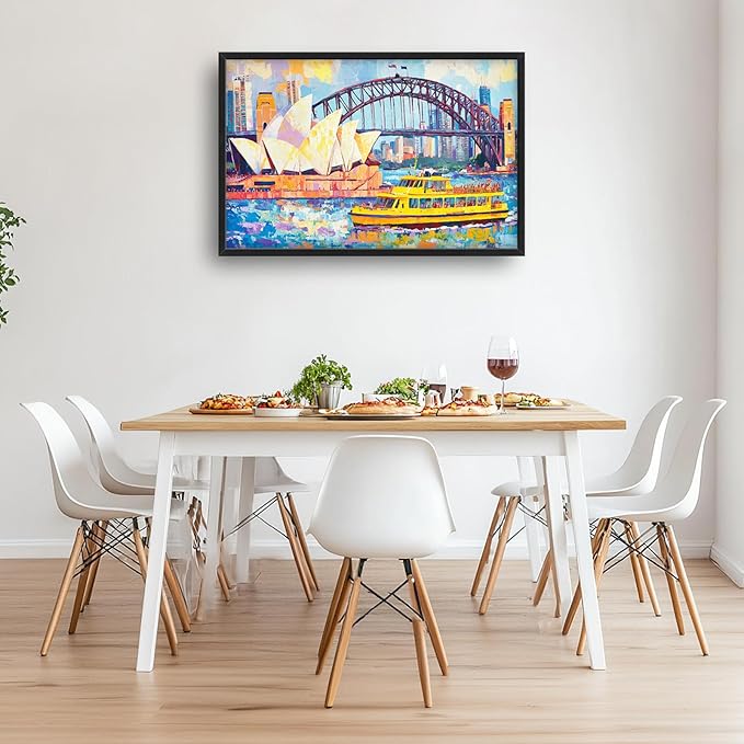 Extra Large Sydney Opera House Framed Wall Art for Living Room,Oversized Abstract Harbour Bridge Cityscape Pictures Wall Decor,Canvas Print Painting Modern Artwork Bedroom Office Bathroom 36L x 24W