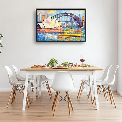 Extra Large Sydney Opera House Framed Wall Art for Living Room,Oversized Abstract Harbour Bridge Cityscape Pictures Wall Decor,Canvas Print Painting Modern Artwork Bedroom Office Bathroom 36L x 24W