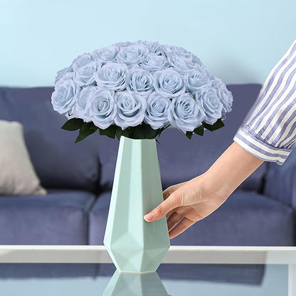 30 pcs Artificial Rose Flower Ice Blue Rose Flower with Long Stem Silk Roses Bouquet for Wedding Bridal Shower Party Home Decoration