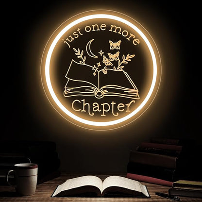 Just One More Chapter Neon Sign, Neon Sign Gifts for Readers Women Men Friends, Neon Light Ornament for Book Lover Bookish Bookworm, Bookshelf Wall Decor Aesthetic, read more books neon sign-12.6IN