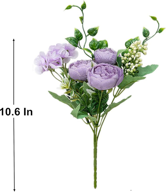 KAOYOO 4 PCS Artificial Peony Bouquet Short Stem for DIY Wedding Decoration Bridal Bouquet Home Decorations(Purple 4-PCS)