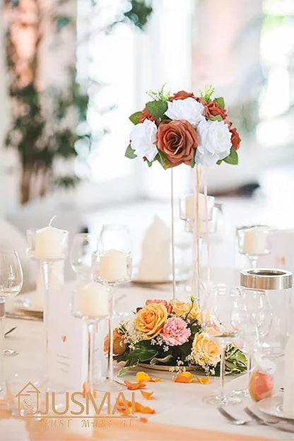 Artificial Flowers Ball 4 Pcs - Burnt Orange White Wedding Centerpiece for Table Decorations and Flower Arrangements