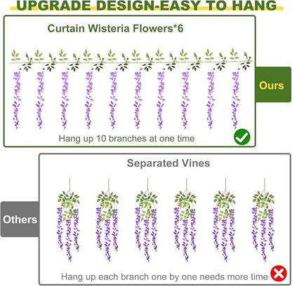 Wisteria Artificial Flowers Garland，10Pcs Total 60ft Silk Fake White Wisteria Flowers Hanging for Home Garden Wedding Arch Party Indoor Outdoor Decor(10,Purple)