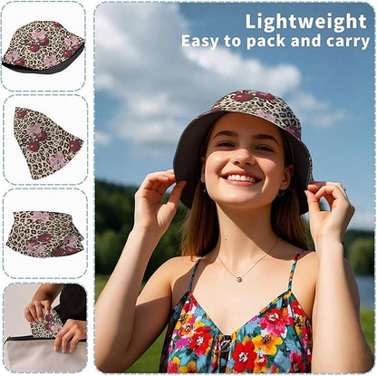 Bucket Hat for Women Men Unisex Sun Cap Packable Outdoor Fisherman Hat Headwear,Reversible Double-Side-Wear