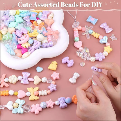 Assorted 200-260PCS Macaroon Color Acrylic Beads for Bracelet Making, Bow Candy GummyBear Bracelet Charms,Cute Beads for Jewelry Making DIY Necklace Keychain Phone Charm Christmas Gift