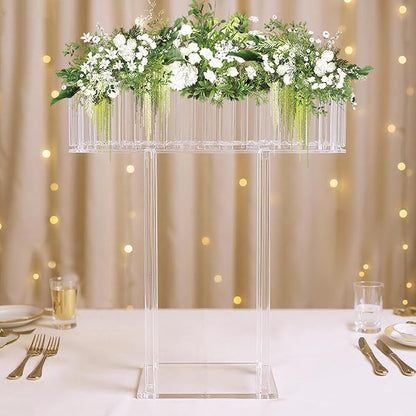 Tall Acrylic Vase 23.6In Wedding Flower Stand Acrylic Centerpiece Stand Geometric Floral Vase Flower Arrangement Holder Rectangular Floral Display Rack for Birthday Party, Table Decorations