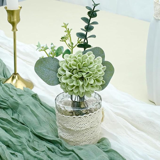 Artificial Flowers, 50pcs Realistic Artificial Rose for DIY Wedding Bouquets Centerpieces Arrangements, Emerald Green Shades Dahlia Flowers with Stem for Bridal Shower