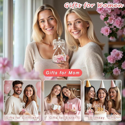 ANWEAO Women Gifts for Christmas Preserved Rose Forever Flower in Glass Angel Figurines Fresh Flowers for Delivery Prime Gifts for Mom, Real Pink Roses Gift for Grandma Mom Sister Wife Her